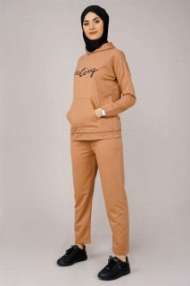 Woman Clothing - Ensemble de survêtement à capuche avec poche pour femme 100325528 - Turkey