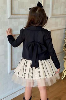 Boy's Back Bow Blazer Jacket and Floral Embroidered White Skirt Suit 100328485