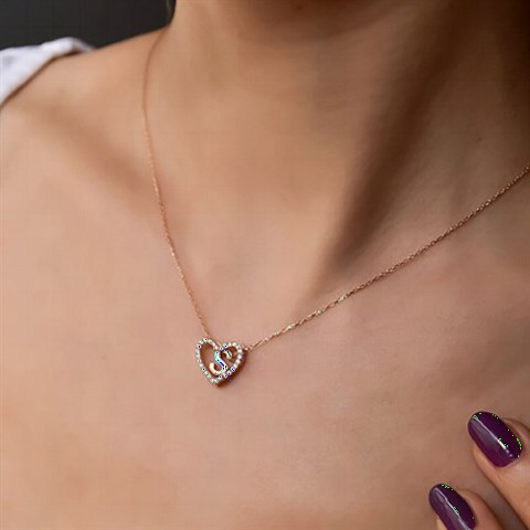 Necklaces - Heart with Initials Stone Heart Necklace 100350067 - Turkey