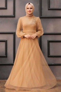 Wedding & Evening - Biscuit Hijab Evening Dress 100337672 - Turkey