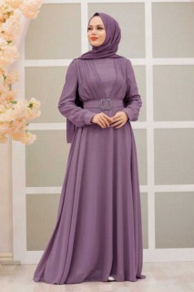 Wedding & Evening - Lila Hijab Evening Dress 100338068 - Turkey