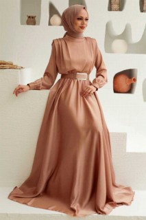 Wedding & Evening - Robe de soirée hijab beige 100339789 - Turkey
