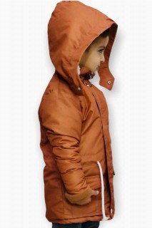 Boys Furry Hooded Waterproof Brown Coat 100328663