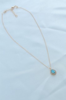 Necklaces - Gold Color Blue Drop Stone Figure Zircon Stone Detail Women's Necklace 100327920 - Turkey