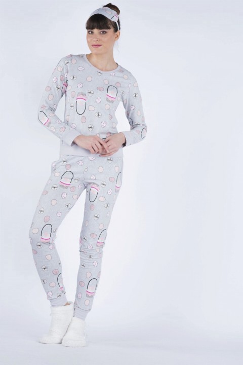 Pajamas - Women's Lycra Raised Skirt & Cuffed 3-Piece Pajamas Set 100326375 - Turkey