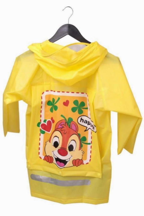 Girls Boys Squirrel Printed Bag Protected Hooded Yellow Raincoat 100330981