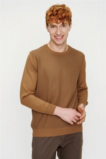 Knitwear - Chandail en tricot à motif de ligne de coupe confortable pour homme Camel Cycling Crew Neck Dynamic Fit 100345117 - Turkey