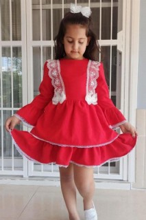 Kids - Girl Sweet Girl Spitzenbesticktes rotes Kleid 100326903 - Turkey