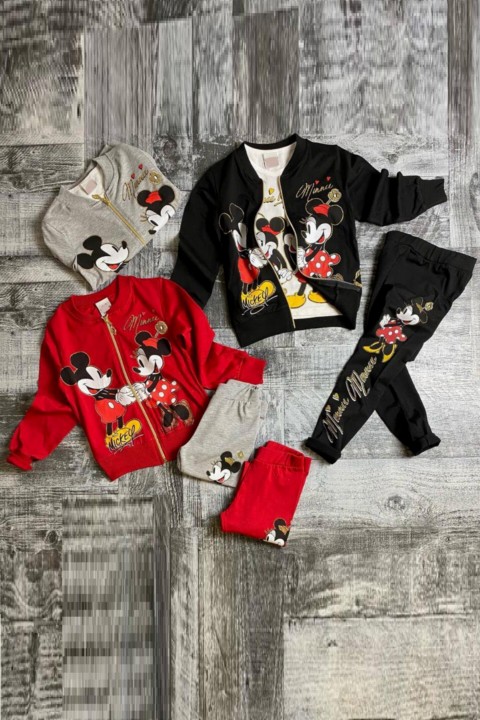 Girl's Glittery Minnie Mouse Printed 3-pack Black Tracksuit Suit 100327184