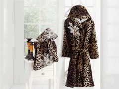 Set Robe - Leopard Patterned Hooded Bathrobe Set 3 Pieces 100257615 - Turkey