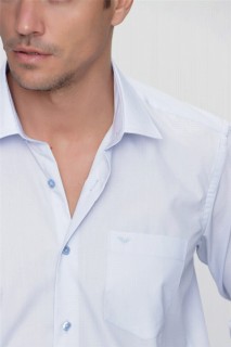 Men's Light Blue Regular Fit Comfy Cut Solid Collar Long Sleeve Shirt 100351319