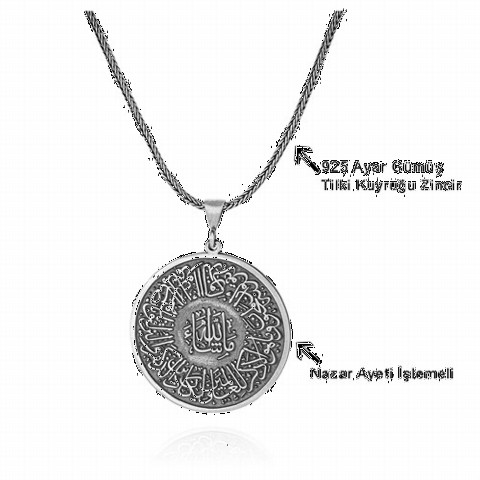 Evil Eye Verse Embroidered Silver Necklace 100349482