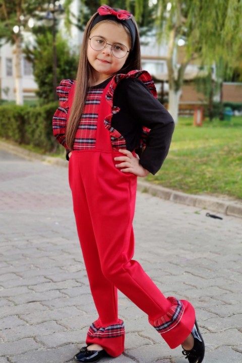 Boy Girl Plaid Detailed Red Jumpsuit 100327031