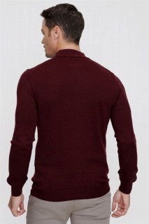 Men's Dark Claret Red Dynamic Fit Relaxed Cut Basic Half Turtleneck Knitwear Sweater 100345104