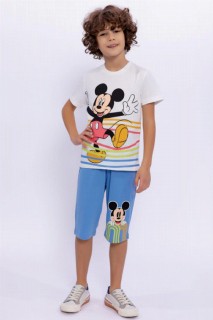 Boy Clothing - Boys Striped Mickey Printed Blue Shorts Suit 100328249 - Turkey