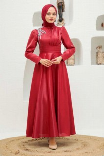 Evening & Party Dresses - Red Hijab Evening Dress 100339328 - Turkey