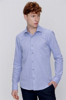Shirt - Men's Blue Cotton Oxford Plain Slim Fit Slim Fit Collar Shirt 100350761 - Turkey