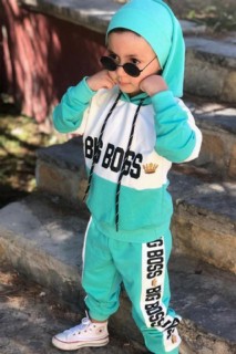 Boys Beret Digital Printed Hooded Turquoise Tracksuit Suit 100344707