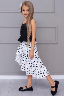 Girl's Strap Ruffle Blouse Star Printed White Slit Skirt Suit 100327213