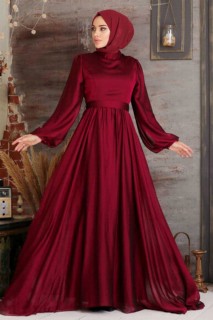 Claret Red Hijab Evening Dress 100335200