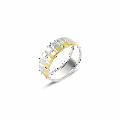 Wedding Ring - Square Motif 14K Gold Plated Sterling Silver Wedding Ring 100347038 - Turkey