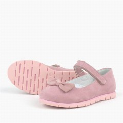 Genuine Leather Pink Bow Girls Flat Shoes 100278852