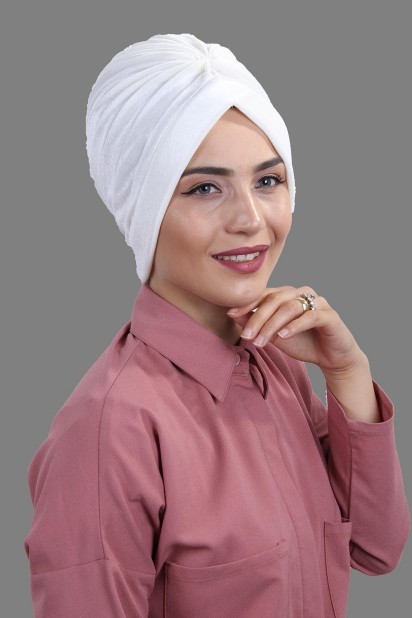 Woman Bonnet & Hijab - Velvet Nevru Bonnet White 100283086 - Turkey