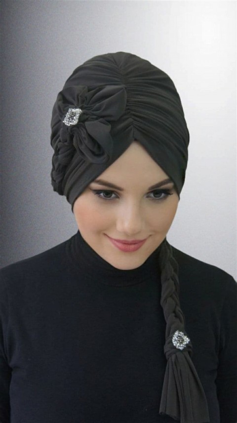 Woman Bonnet & Hijab - Floral Braided Bonnet Colored 100283164 - Turkey