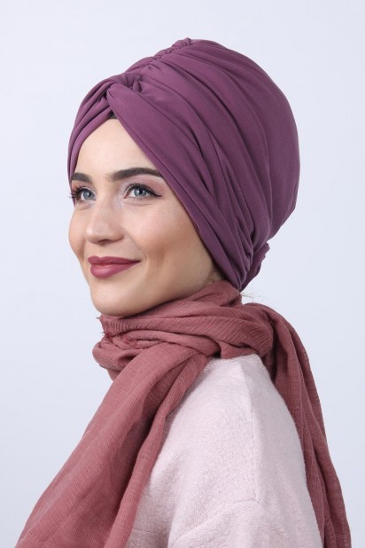 Woman Bonnet & Turban - کاپوت گره رز برگشت پذیر رز خشک شده تیره - Turkey