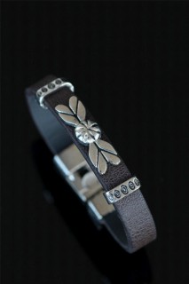 Bracelet - Brown Leather Men's Bracelet With Metal Accessories 100327878 - Turkey