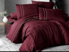 Dowry Land Stripe Style Cotton Satin Double Duvet Cover Set Claret Red 100329287