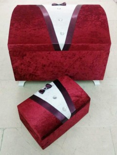 Dowry box - Groom Figured Velvet Double Dowry Chest Claret Red 100257451 - Turkey