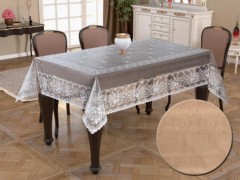 Rectangle Table Cover - Knitted Panel Pattern Rectangle Table Cloth Narin Cappucino 100259279 - Turkey