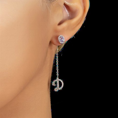 Earrings - February Birth Stone Cabochon Cut Silver Earrings 100350172 - Turkey