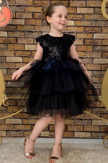 Girl Clothing - Children's Pearl Embroidered Katkat Black Evening Dress 100328673 - Turkey