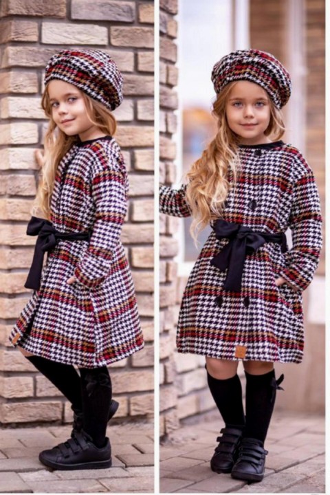 Girl's Coat Button Detailed Crowbar Red Skirt Suit 100326982
