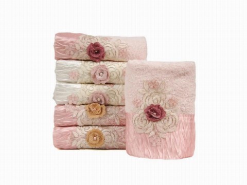 Other Accessories - 3d Appliqué Chrysanthemum Cotton 3 Pcs Bath Towel 100329892 - Turkey