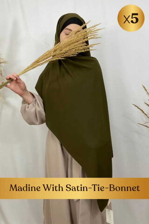 Woman Hijab & Scarf - Medine With Satin-Tie-Bonnet - 5 pcs in Box 100352657 - Turkey