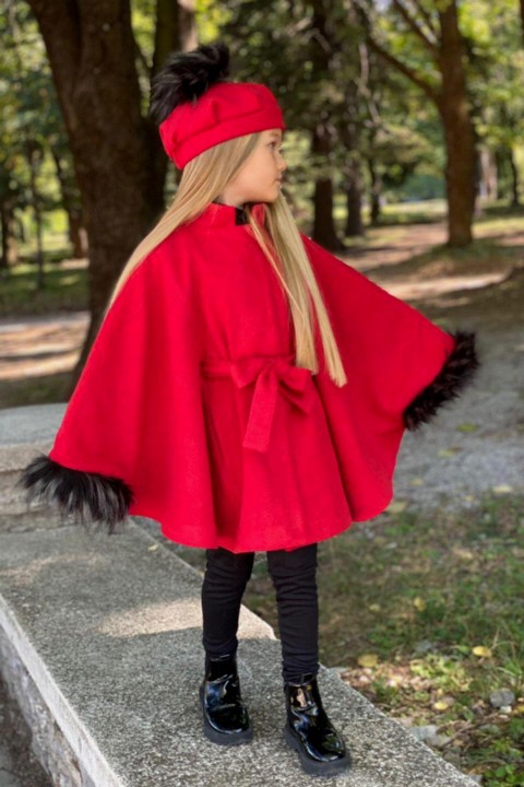 Girl's Cachet Poncho 5 Pieces Red Poncho With Leather Leggings 100330976
