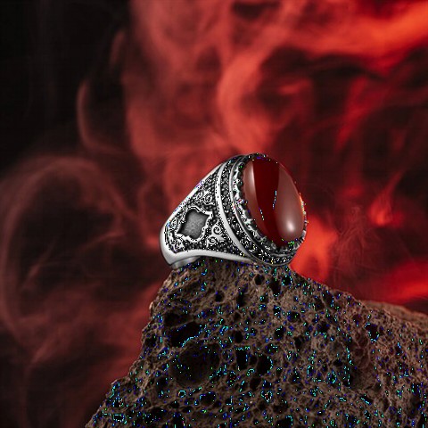 Red Agate Stone Edge Motif Sterling Silver Ring 100349136
