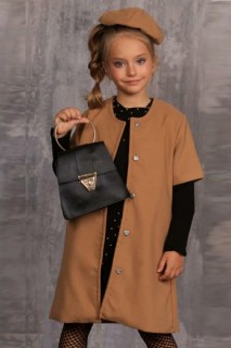 Coat, Trench Coat - Girl's Brown Cachet Vest Beaded Embroidered Bag and Hat Dress 100327298 - Turkey