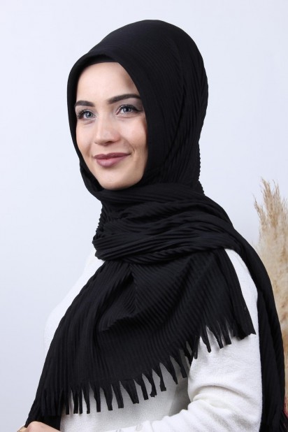 Pleated Hijab Shawl Black 100282917