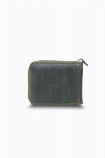 Antique Green Zipper Horizontal Mini Leather Wallet 100346139