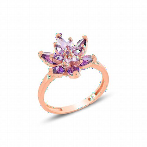 jewelry - Purple Color Lotus Model Silver Ring 100347479 - Turkey