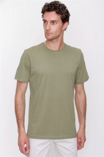 Men's Khaki Basic Solid 100% Cotton Crew Neck Dynamic Fit Comfortable Fit Short Sleeved T-Shirt 100350818