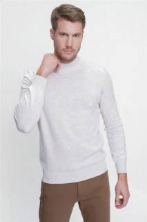Men's Beige Dynamic Fit Comfortable Cut Basic Half Turtleneck Knitwear Sweater 100345141