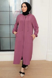 Coat - Dark Dusty Rose Hijab Coat 100341212 - Turkey