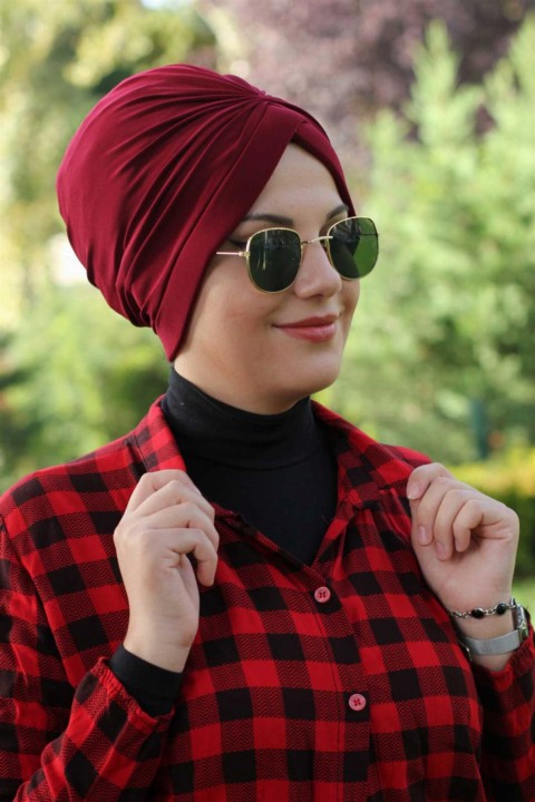 Woman Bonnet & Hijab - Cross Bone-Burgundy 100285710 - Turkey