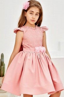 Girls Ruffle Collar Embroidered Embroidery and Skirt Fluffy Tulle Pink Evening Dress 100327790