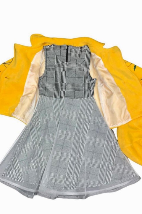 Girl's New Fleece Jacket and Beret Hat Plaid Yellow Dress 100328176